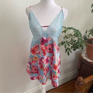 Victoria's Secret Floral Lace Chemise in Light Blue and Pink